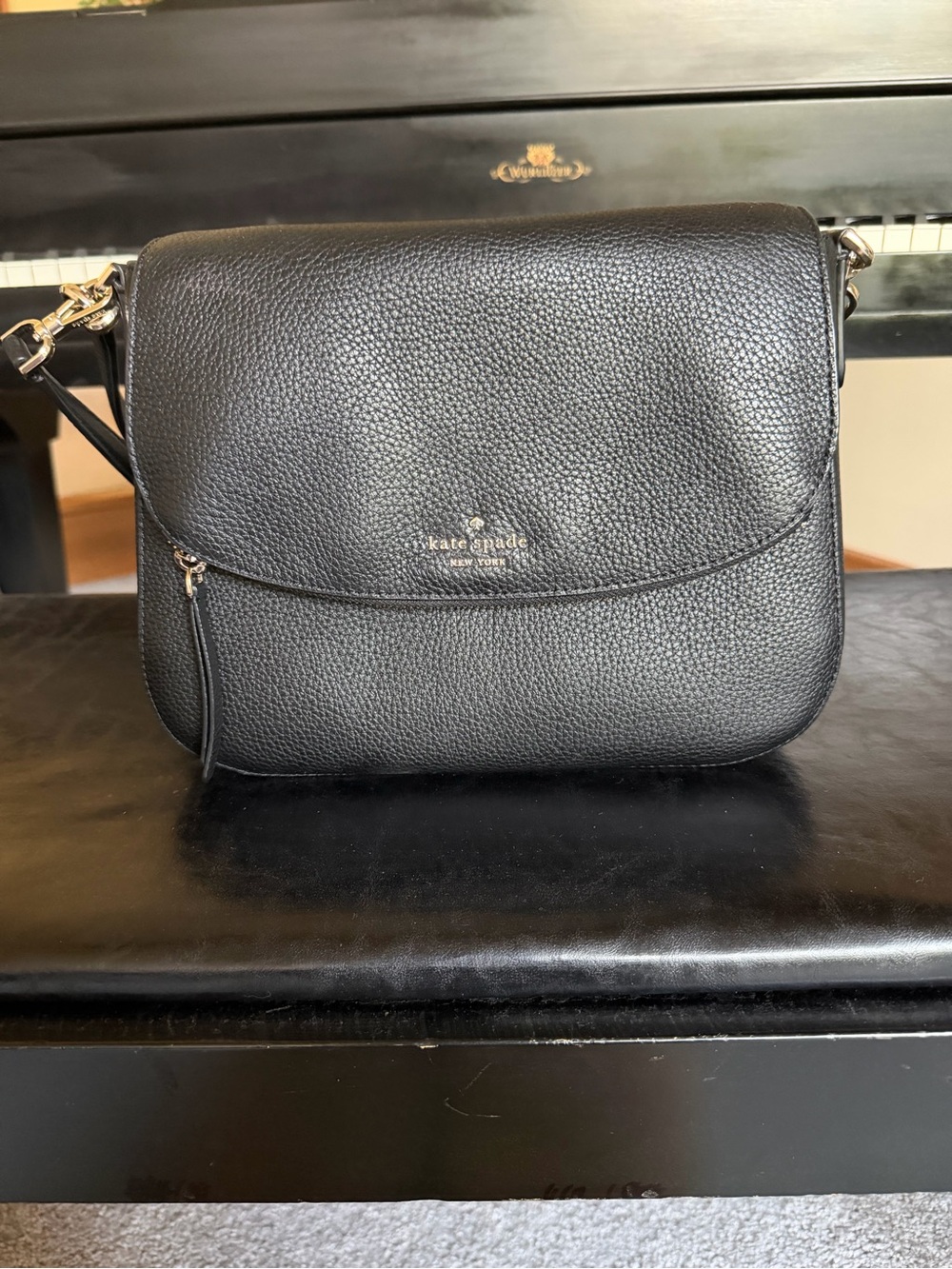 kate spade Black Pebbled Leather Crossbody with Gold Hardware